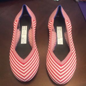 Rothys Red and White stripe shoes